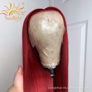 Superseptember  Sunlight red human hair wig body Silk lace frontal vietnamese hair body wave transparent lace closure